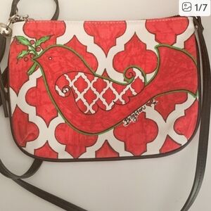 Brighton Love Dove Pouch, Red and White Bird Pattern Crossbody Bag Mistletoe
